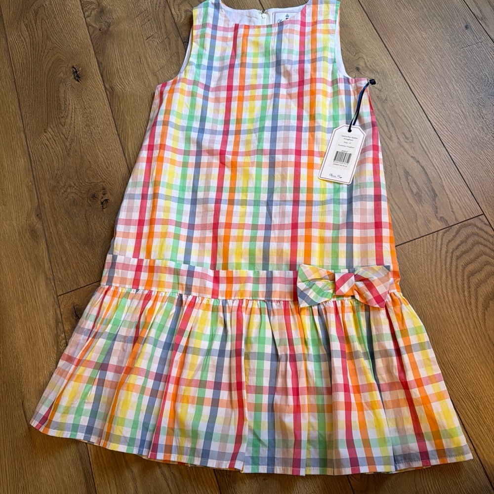 Classic Prep Multicolor Plaid Sleeveless Dress with Bow Accent